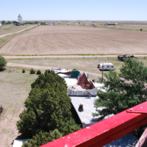View looking east from the observation platform. Genoa, Colorado in the upper left, I-70 in the upper center and right. World's Wonder View Tower, Genoa, CO. View from the Seventh-Floor Balcony, Worlds Wonderview Tower, Genoa, CO, Vince Pitelka