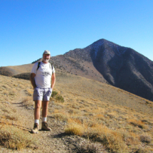 Me on the Telescope Peak Trail, Panamint Mountains Death Valley National Park, 2002. Hike starts at Mahogany Flat at 8200", the peak is 11,500', 14 miles round-trip. On the Telescope Peak Trail, Telescope Peak in the Background, Death Valley National Park, Vince Pitelka, 2002