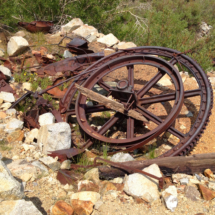Friction Wheel from Aerial Bucket Tram, May Lundy Mine, Lake Canyon, Hoover Wilderness, CA, 2013. Mill Machinery, May Lundy Mine, Lake Canyon, Hoover Wilderness, CA, Vince Pitelka, 2013