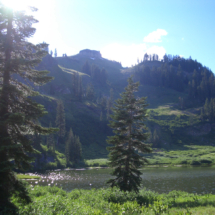 Paradise Lake, along the Pacific Crest Trail, Marble Mountains, CA, 2004, King's Castle high above. Paradise Lake, along the Pacific Crest Trail, Kings Castle Above in the Distance, Marble Mountains, CA, Vince Pitelka, 2004