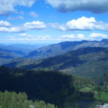 View from King's Castle in the Marble Mountains, looking west towards Scott Valley, CA, 2004, Paradise Lake below in the foreground. View from King's Castle Looking East, Paradise Lake Below, Marble Mountains, CA, Vince Pitelka, 2004