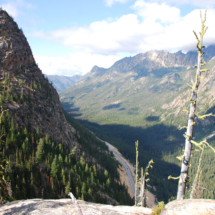 View from Washington Pass, WA, 2004, looking east with the continuation of Highway 20 far below. View East from Washington Pass, WA, Vince Pitelka, 2004