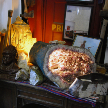 Huge amethyst geode and other rock samples, plus, a collection of crutches?? World's Wonder View Tower, Genoa, Colorado Huge Amethyst Geode, Worlds Wonderview Tower, Genoa, CO, Vince Pitelka