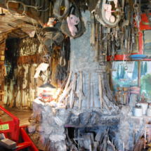 Fireplace festooned with farm tools, World's Wonder View Tower, Genoa, Colorado Stuff, Worlds Wonderview Tower, Genoa, CO, Vince Pitelka