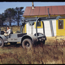 48 - Santa Cruz Island, Operation Aphelocowa Operation Aphelocowa, Frank Pitelka on Navy Surplus Vehicle, Santa Cruz Island, 1948