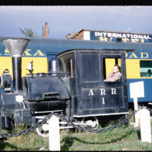 51, September 2 - Fairbanks-4 Frank Pitelka in Antique Locomotive, Fairbanks, AK, 1951