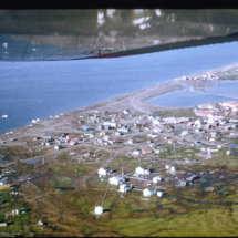 52 - Barrow Village, Airview Barrow Village from the DC-3, Point Barrow, AK, 1953, photo by Frank Pitelka