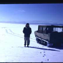 53, May 29 - Tundra SE of Barrow Village Frank Pitelka on Snow-Covered Tundra, southeast of Point Barrow, AK, 1953